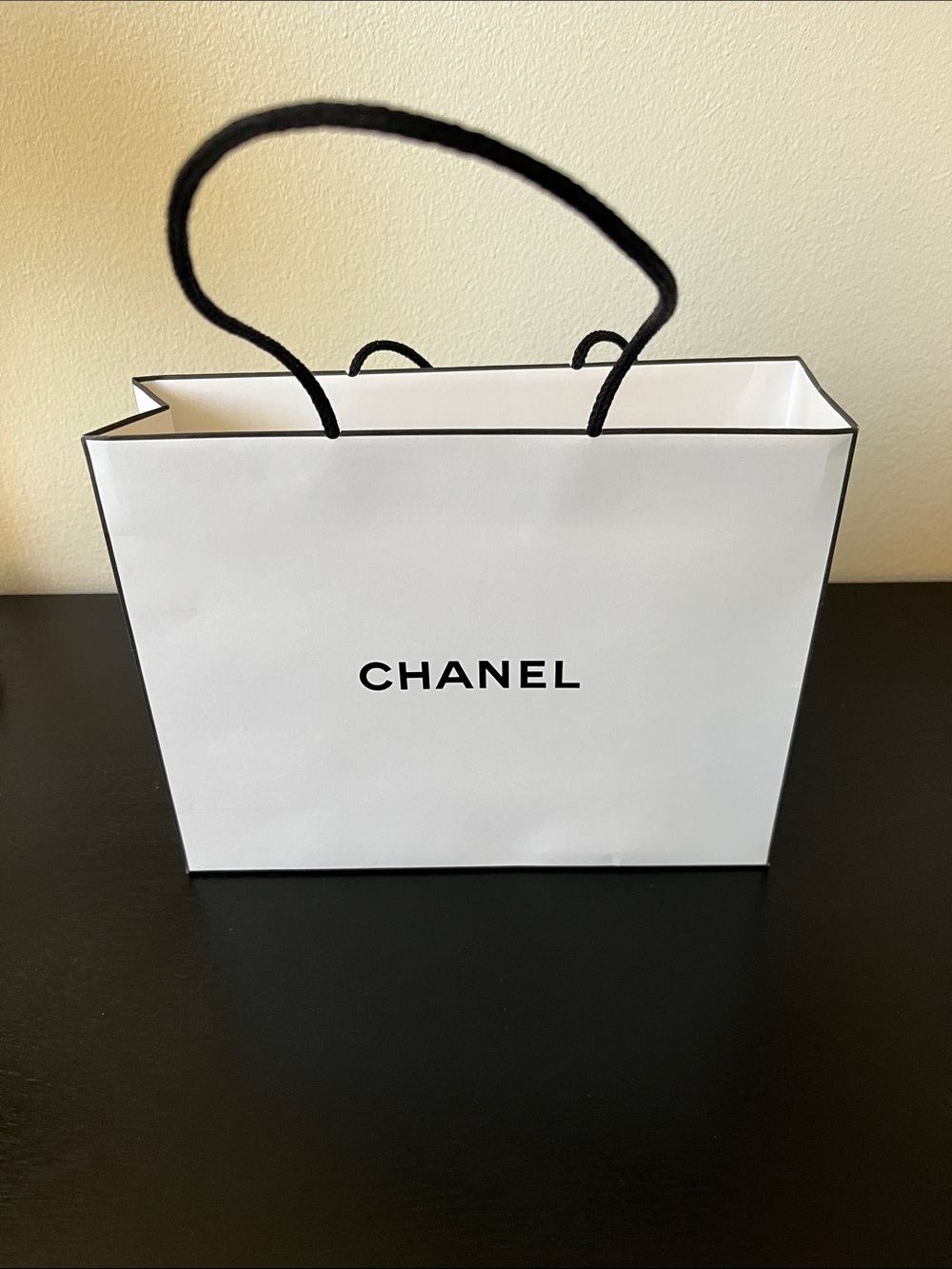 CHANEL Black and White Logo Gift Bag with Rope Handles